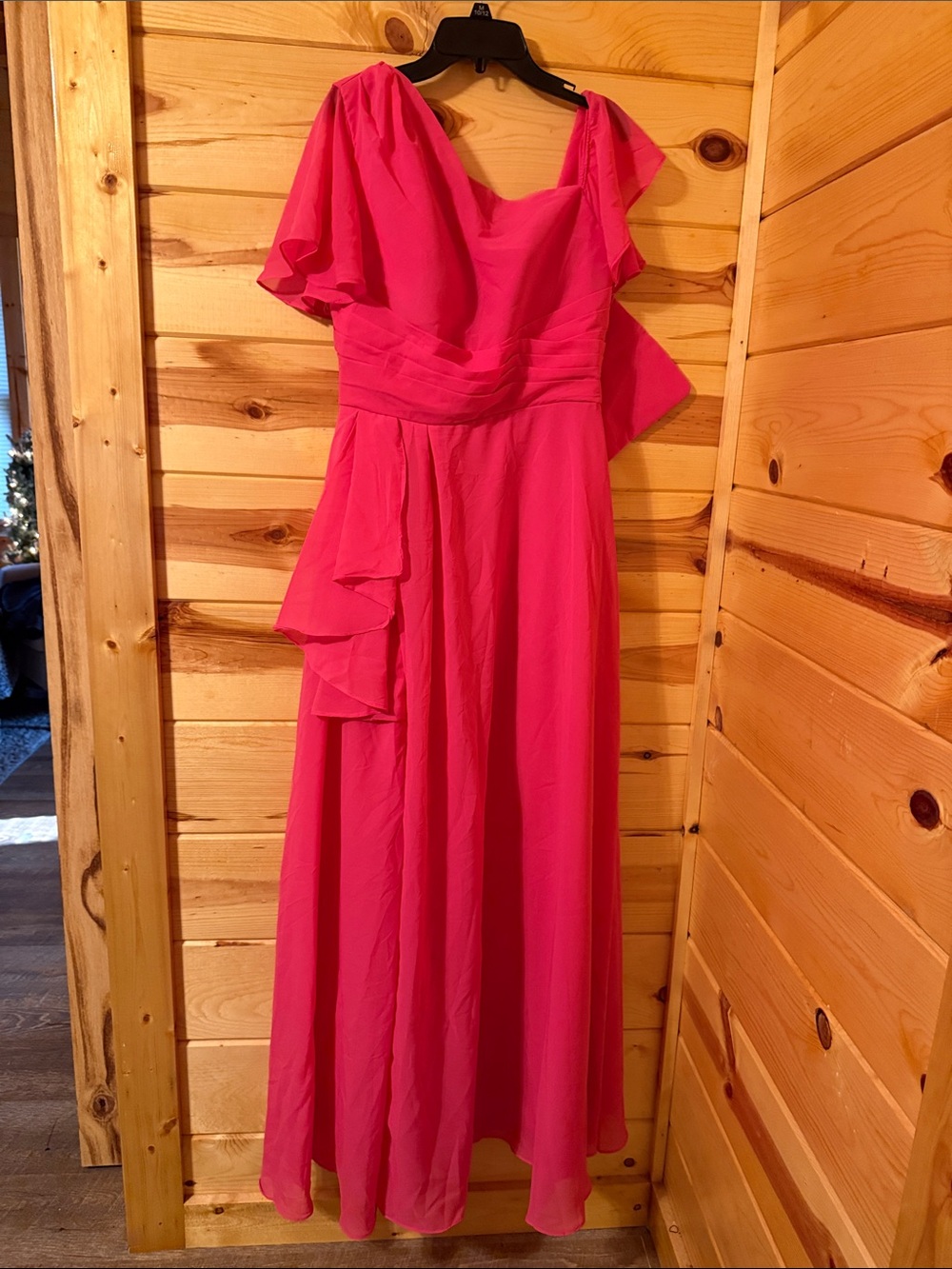 Womens Hot Pink Ruffle Sleeve Maxi Dress